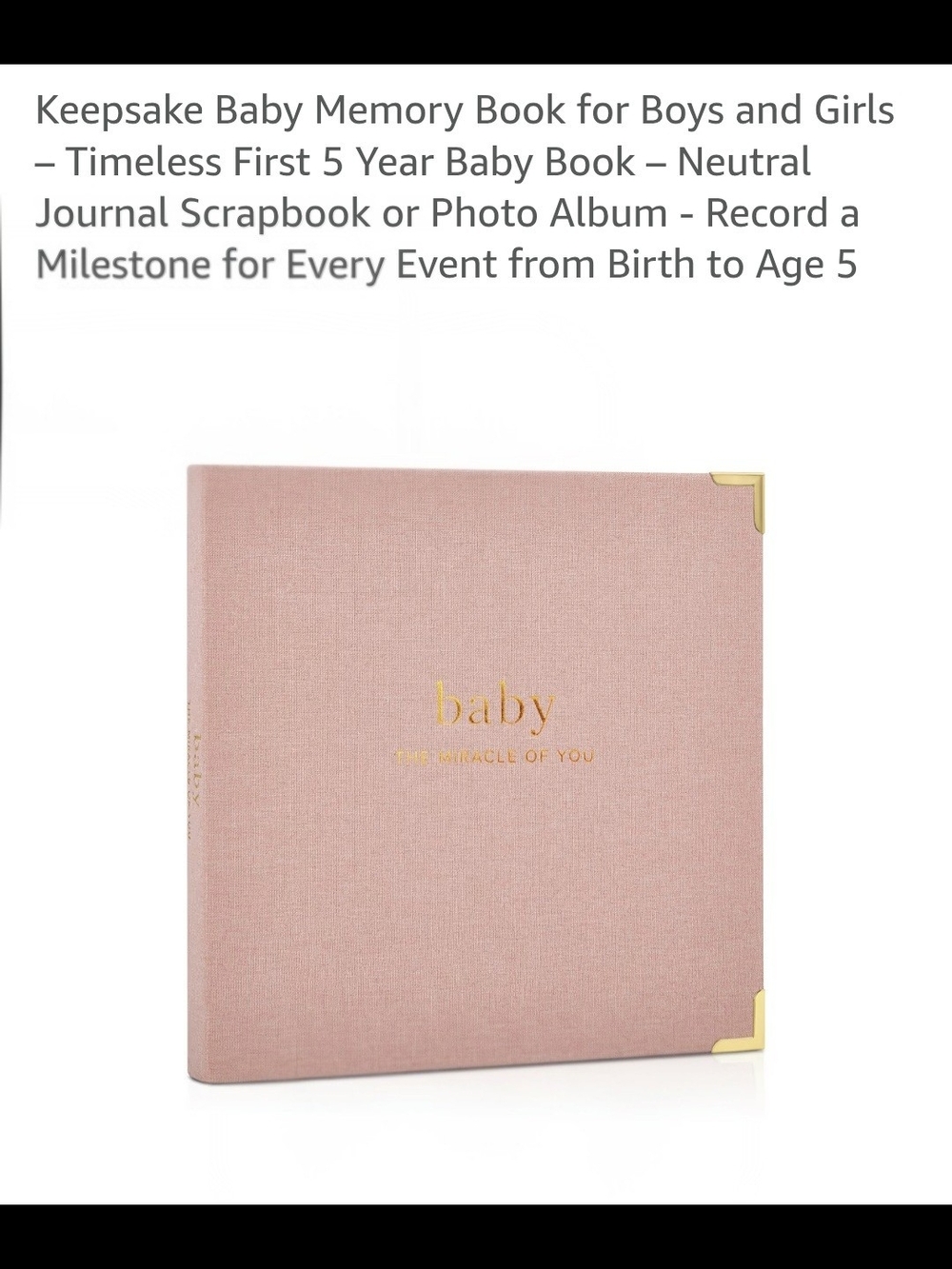 NEW ZICOTO Baby Memory Book Photo Album - Pink with Gold Accents Sz 10" X 10"